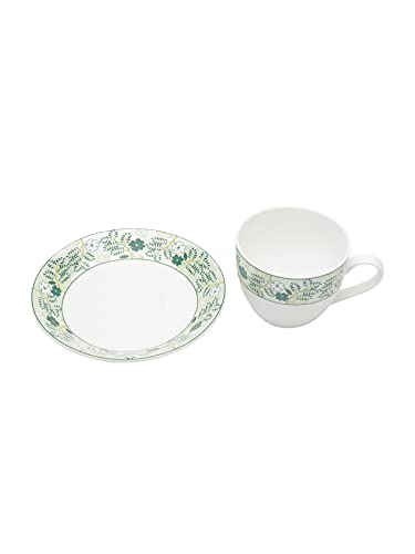 Image of Clay Craft Fine Ceramic Cup and Saucer Set of 12 (6 Cups + 6 Saucers)-220ml Each -Can be Gifted to Brother,Sister, Father,Mother, Couples on Any Festival /Occassion., Green, Medium (CC-CS12-CREAM-S343)
