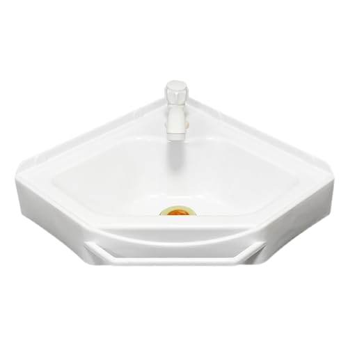 Fregadero esquinero montado en la pared de 38 x 20 x 10 cm, lavabo de baño blanco con tubo de agua y grifo frío para guardarropa, tocador, lavado de manos, diseño que ahorra espacio, solución moderna