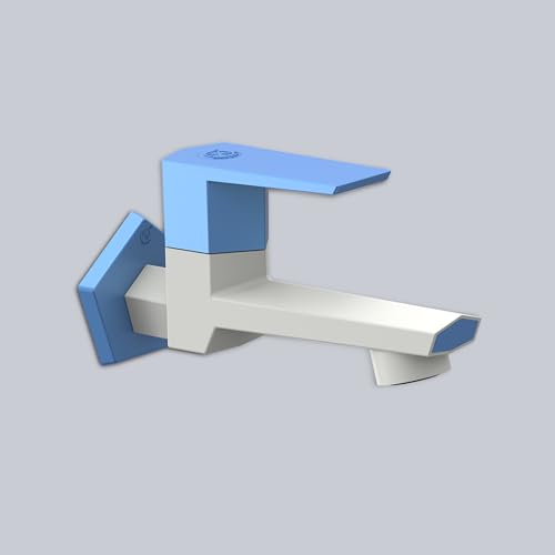 Image of RN PTMT Long Body Bib Cock for Bathroom | 15mm Long Body Foam Flow Water Tap with Flange | Luxury G20 Collection Faucet | High-Grade Engineering Polymer Tap (White Blue Dual, Pack of 1)