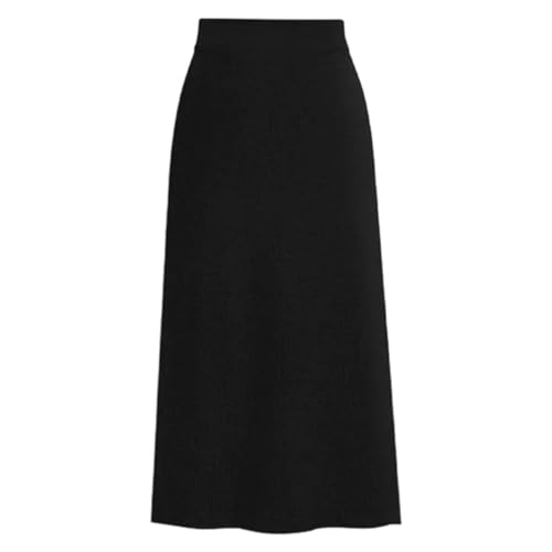 Women High-Waisted Casual A- Line Slim Skirt Solid Side Slit Knitted Midi Skirts