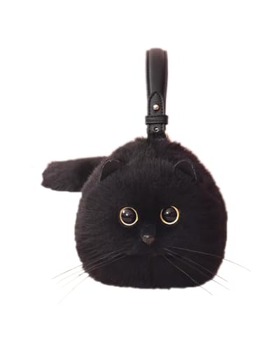 Micotaku Kawaii Cat Shaped Crossbody Purse - Soft Faux Fur Realistic Cat Handbag for Women Halloween Daily Use