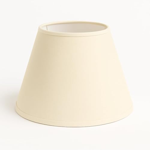 35 cm Pantalla Cono, Tela de Algodón, respaldo de PVC Blanco, Producto Hecho a Mano, para Lámpara de Mesa, Lámpara de Pie (Marfil)