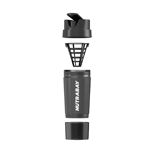 Image of Nutrabay Gym Cyclone Shaker Bottle 500ml with Extra Compartment for carrying Protein Powder & Multivitamin Pills, Ideal for Protein Shake, 100% Leakproof, Food Grade, BPA Free Material Sipper Gym Bottle - 500ml (Black, Plastic)