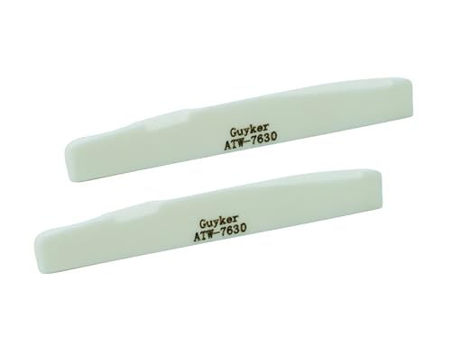 Guyker Acoustic Guitar Bone Bridge Saddle 6 String White Nuts Replacement Parts Accessories for Acoustic Folk Guitar, 2 Piece, Lower String Pillow 76x3x10mm ATW-7630