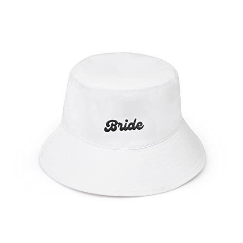 xo, Fetti Bachelorette Party Decorations White Bride Bucket Hat | Bridal Gift, White and Black Embroidered, Cotton, Engagement