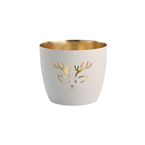 Windlicht Madras Rentier Eisen Höhe 8,5 cm weiß Gold
