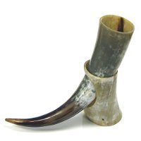 Abbey Horn Large Natural Viking Usable Drinking Horn & Stand - Reenactment Oxhorn By Abbeyhorn