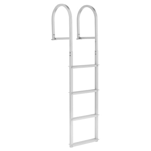 Image of VEVOR Removable Dock Ladder, 4 Steps, Aluminum Alloy Pontoon Boat Swim Ladder, with Non-Slip Wide Steps, 500 lbs Weight Capacity, Quick Release Design, for Lake Swimming, Pool, Boat, Marine Boarding
