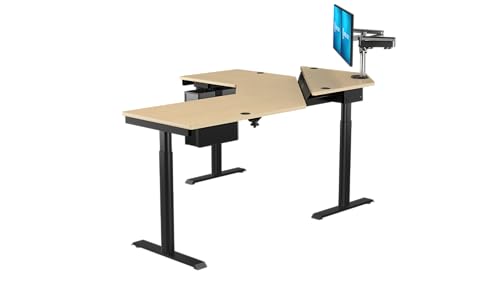 Image of VERSADESK 60 inch x 72 inch Electric L-Shaped Corner Standing Desk, Commercial Grade Height Adjustable Sit Stand Workstation, Ergonomic Computer Desk for Home Office, Black Frame, Maple Surface