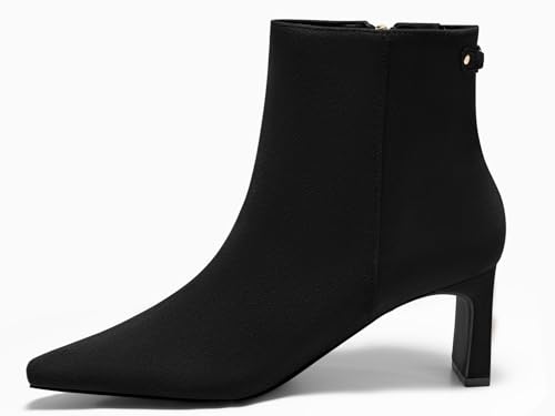 Coutgo Womens Ankle Boots Chunky Heel Closed Pointed Toe Booties Side Zipper Winter Dress Shoes4