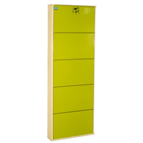 Image of DELITE KOM 24 Inch Wide, 5 Shelf Metal Shoe Rack Wall Mounted for Home with Central Lock Holds Upto 15 Shoes or 25 Slippers Pair | 1 Year Warranty | (67 x 24 x 5 Inch, Ivory Green) DIY Space Saving