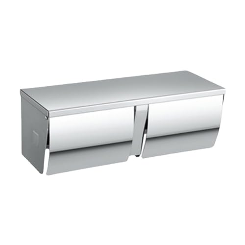 Tidevib Portarrollos de papel higiénico doble de acero inoxidable con estante para almacenamiento adicional, diseño lado a lado, montaje en pared, acero inoxidable 201, plateado, 270 x 100 x 96 mm
