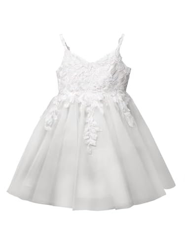 Tulle Appliques Flower Girl Dress Tea Length Lace Kid's Birthday Party Dress Girls Spaghetti Pageant Dress