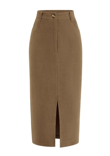 PRETTYGARDEN Corduroy Skirt Women Fall Fashion 2025 High Waisted Pencil Midi Skirts Business Casual Work Office Winter Outfit