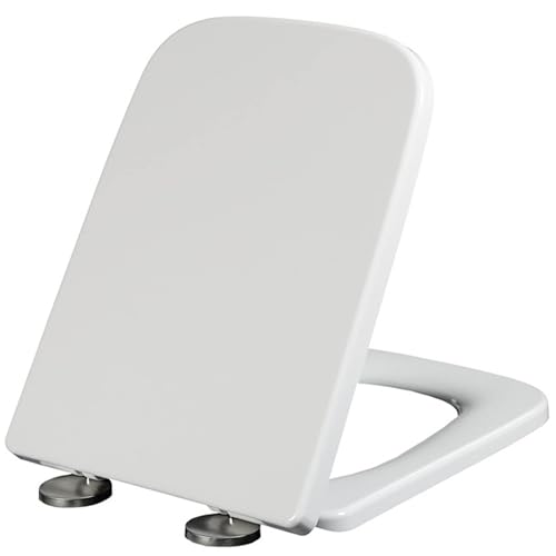 Asiento De Inodoro Con Cierre Suave, Tapa WC Cuadrada De Fijación Superior Con Bisagras Ajustables, Liberación Rápida Para Facilitar La Limpieza, Tapa De Inodoro De Plástico Blanco, 45x35.5cm (04A)