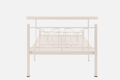 Image of Mexo Metal Extra Single Size Bed Without Storage | Wrought Iron Single Bed with Headboard & Footboard| Sturdy Powder Coated Platform Cot for Bedroom (Mexo Ivory)
