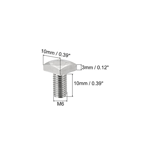 Image of uxcell Square Head Bolt, 10pcs M6x10mm Fully Thread 304 Stainless Steel Grade C Square Machine Screws