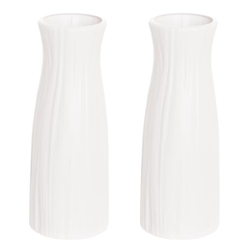 2 Pack Composite Plastics Vase for Flowers, Unbreakable Ceramic Look Vase for Home Decor Centerpieces, Arranging Bouquets, Connected Tubes (White)