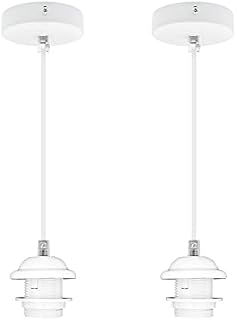Kaunees Modern Mini Pendant Light Fitting, 120CM White Ceiling E27 Lamp, 2 Pack Base Suspension Light for Shade Ceiling Light Fitting Set Adjustable Hose Screw Type for Dining Room Hallway Indoor