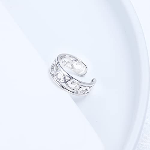 Wendao 925-Sterling-Silver Celtic Flower Thumb Ring - Cross Ring Open Adjustable Ring Inspirational Jewelry Mothers Day Birthday For Women Girls Teens #TOP1