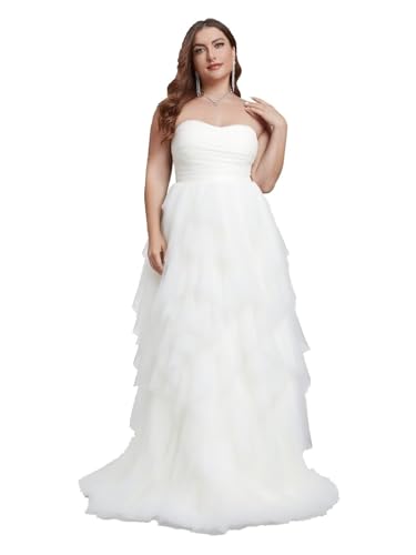 PHILIZLE Women's Strapless Tulle Ruffle Ball Gown - Plus Size Formal Evening Dress with Layered Skirt & Elegant Silhouette