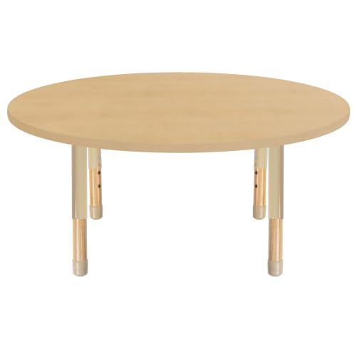 Image of 48 inch x 48 inch Round Kids Classroom Table with Adjustable Chunky Wood Legs