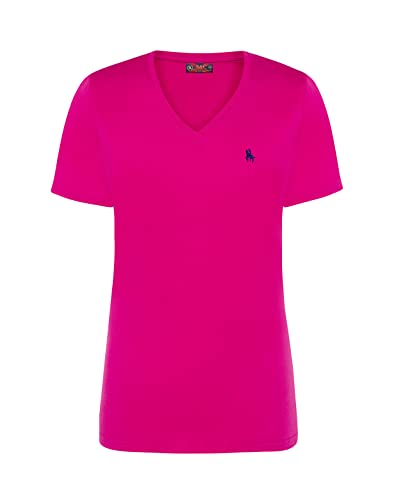 S&C – Camiseta de Mujer Manga Corta Cuello Pico – Cubrecosturas Reforzado en el Cuello – Cuello Pico Doble con Elastano – Custom Fit – Fabricado en Algodón y en España (M, Blanco)