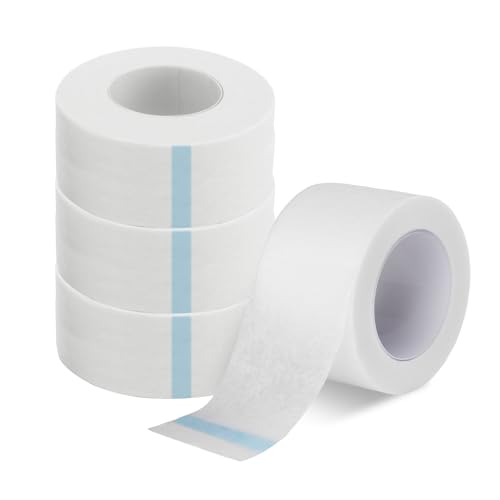 4 Rouleaux Ruban Micropore Chirurgical Médical Auto-Adhésif,2,5cm x 9,14m Bande Hypoallergénique Respirante,Sparadrap Flexible pour Extensions de Cils,Blessures,Pansements,Idéal pour Peaux Sensibles