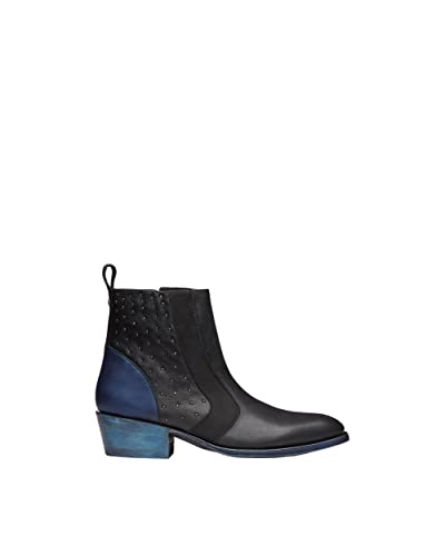 Image of Mezcalero|Ankle leather boots for men with metallic studs and internal side closure- Luciano Black and Blue (9)