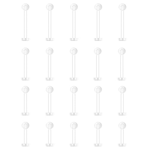 Clear Piercing Retainers Earrings Plastic Earrings for Sports Belly Rings Septum Eyebrow Lip Cartilage Tragus Earring Lip Rings Labret Retainers for Work Surgery (6mm/8mm/10mm/12mm Round Head Total 20 Pcs)