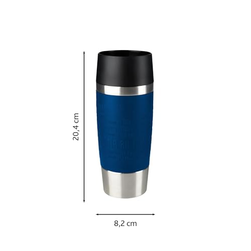 Foto von EMSA Travel Mug, Classic Thermobecher, 0,36 L, Doppelwandige Vakuumisolierung, 4 Std. heiß, 8 Std. kalt, 360° Trinken, Soft-Touch Silikonhülle, Edelstahl, Blue, 513357