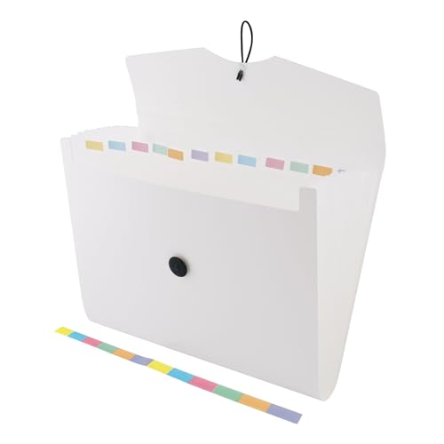 D.RECT 5580 Carpeta de archivos extensible A4 | Acordeón Carpeta Clasificadora de documentos con 12 Compartimentos | Carpeta de Acordeon | Blanco
