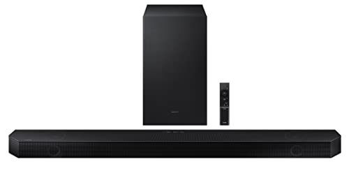 Image of Samsung Q-Symphony soundbar (HW-Q700B) with 3 Channels, 1 subwoofer Channel, and 2 up-Firing Channels, Dolby True HD with Google & Alexa Smart Speaker (Black)