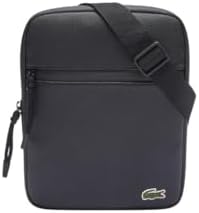 Lacoste Men's Medium LCST Zippered Petit Piqué Crossover Bag Crossbody, Black, One Size