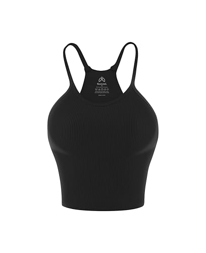 Image of Sunzel Ribbed Crop Tank Top for Women Seamless Racerback Camisole | Buttery Soft Nylon Spandex, Opaque No See Through, Stays in Place, Unpadded, Slim Fit, No Shrink, Yoga Workout Gym Casual