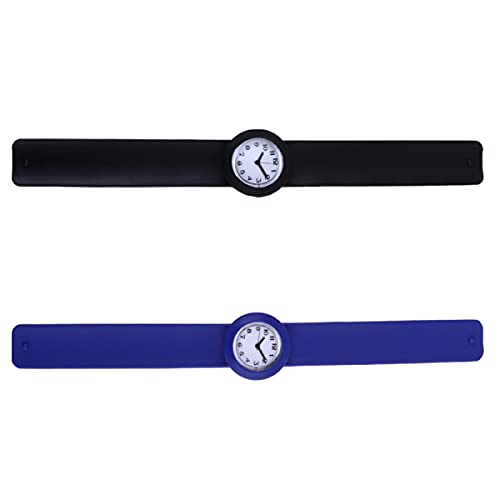 ibasenice Kinder Slap Uhr- Silikon Armband Uhr Bunte Kinder Slap Uhr Kinder Armbanduhr Kreative Armbanduhr für Kinder Junge Mädchen Studenten Blau Schwarz (2PCS) Cover