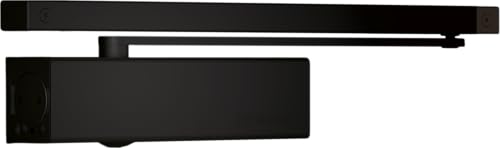 Bricard 6471253 Ferme-Porte technologie Pignon Crémaillère Excentré, force 1 à 4 (jusqu’à 80kg), bras à Glissière/anti-vandalisme, 100% Réversible, Noir