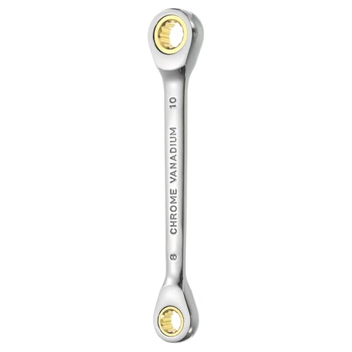Image of sourcing map Double Box End Ratcheting Wrench 8mm x 10mm Metric 72 Tooth Ratchet Gear Spanner Tools CR-V Black Nickel Plating Dual Box End Ratcheting Wrench for Repairs