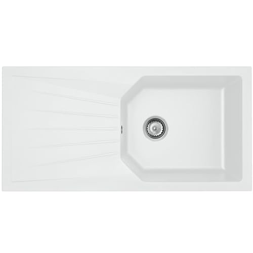 Image of Liquida AGV100WH 1.0 Bowl Composite Reversible White Kitchen Sink and Waste Kit