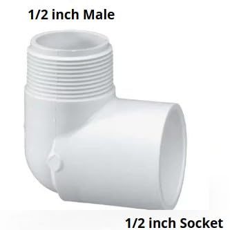 Image of PVC 90 Degree Elbow Pipe Connector - MIP Male Pipe Thread x Slip Socket (1 /2 inchSocket x 1 /2 inchMIP)
