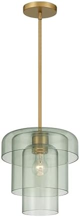 Minka-Lavery Velique 11" 1-Light Pendant - Legacy Brass with Green Sea Glass (Bulb Not Included)