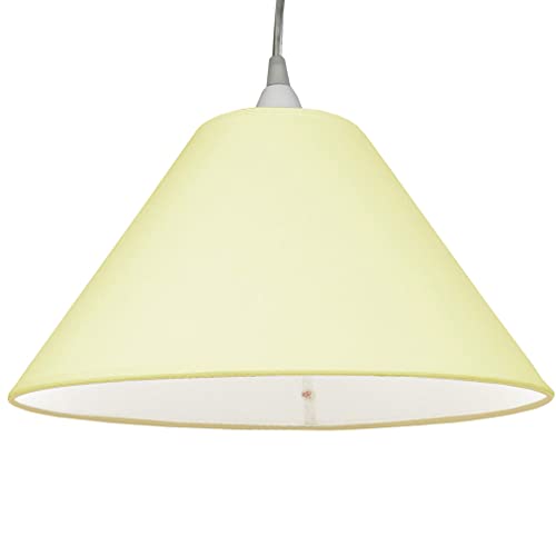 Image of Loxton Lighting Cream Fabric Coolie Pendant Lampshade, 26cm Tapered Edge Design, Stitched and Rolled Edge Finish, Traditional Style Indoor Ceiling Light, E27/B22 Base