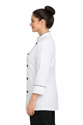 Image of Same Fit Women Chef Coat for Hotel Restaurant & Kitchen Staff | White Chef Uniform with Black Piping | Professional Chef Jacket for Women