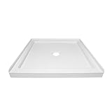 DeerValley 35'L x 35'W Single Threshold Shower Base in White, Square Acrylic Shower Pan with Center Drain Location, Non-slip Design