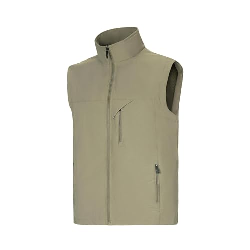 Image of Mens Vests Outerwear Windproof Lightweight Softshell Sleeveless Jacket | Breathable Zip Up Multi-Pockets Quick Dry Sports Vest for Golf Hiking Fishing Running