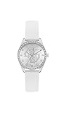 Guess AVA GW1042L1 - Orologio da polso da donna, analogico, al quarzo, in acciaio inox, 34 mm, cinturino in silicone, colore: bianco, 5 bar, colore: Argento