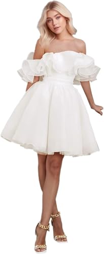 Romantic Tulle Short Mini Ruffles Homecoming Gowns Off The Shoulder Lace Up Back Party Dress 2024