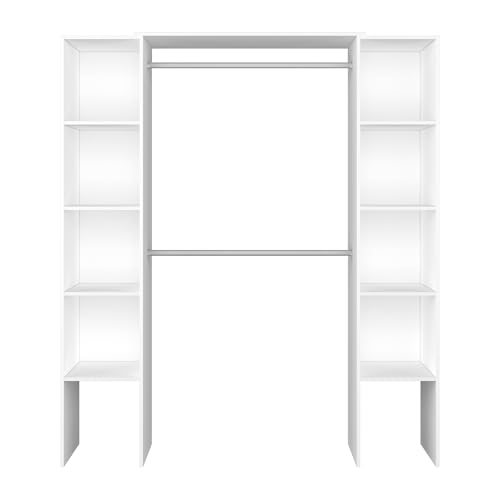 Mobelcenter, Armario Vestidor Plus Doble Abierto Estilo Escandinavo, 2 Barras Regulables y 8 Estantes Fijos, Acabado Color Blanco, Ancho: 180 cm x Fondo: 40 cm x Alto: 207 cm (1595)