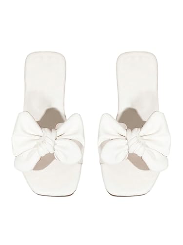 GORGLITTER Girl's Bow Slip on Sandals Square Open Toe Flat Sandals for Outdoors White 2