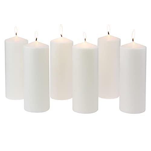 Image of Stonebriar 6 Tall 3 x 8 Inch 80 Hour Long Burning Unscented White Wax Pillar Candles (Pack of 2, 12 Count Total)